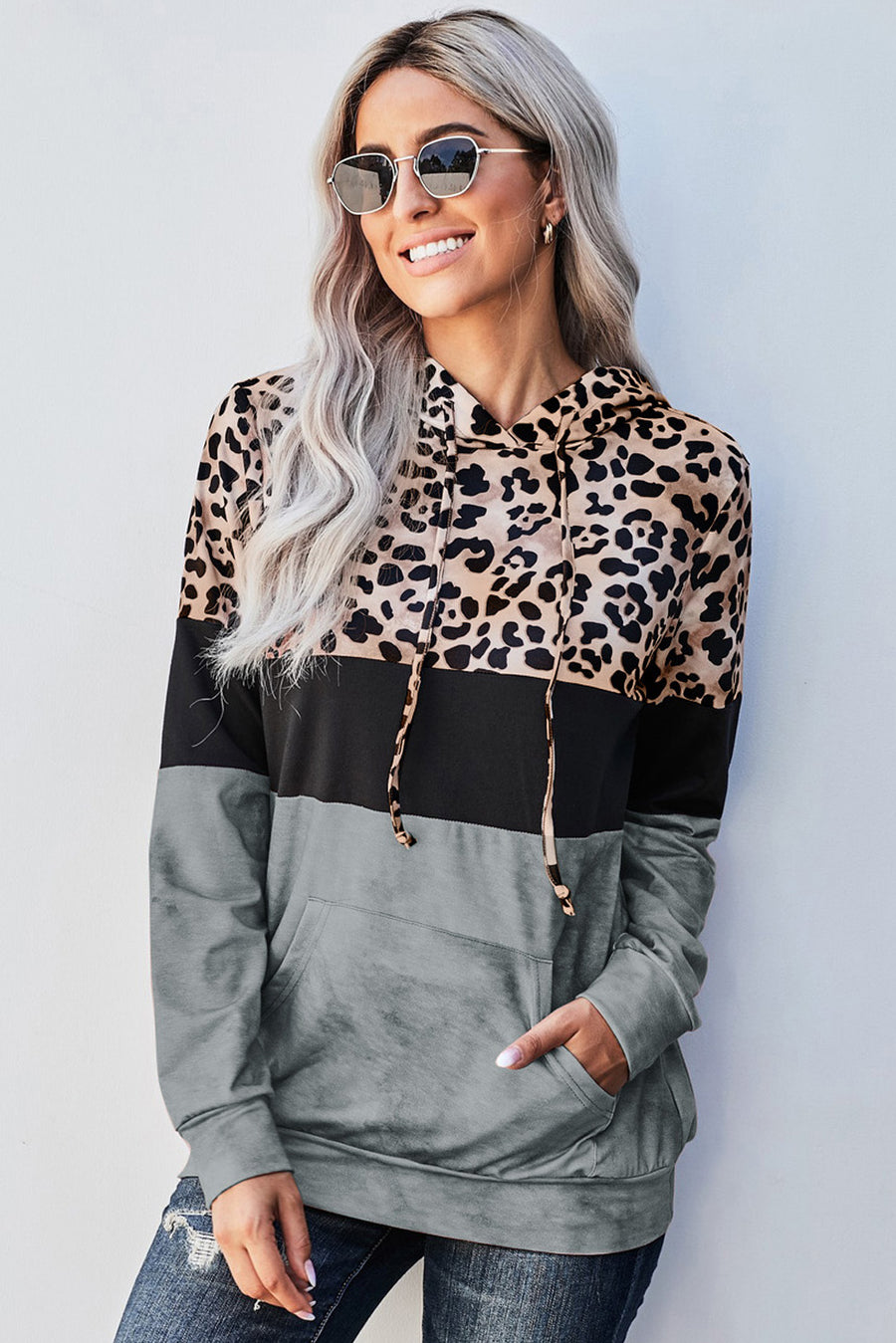 Leopard Color Block Hoodie