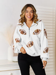 Sequin Football Patch Half-Zip Hoodie