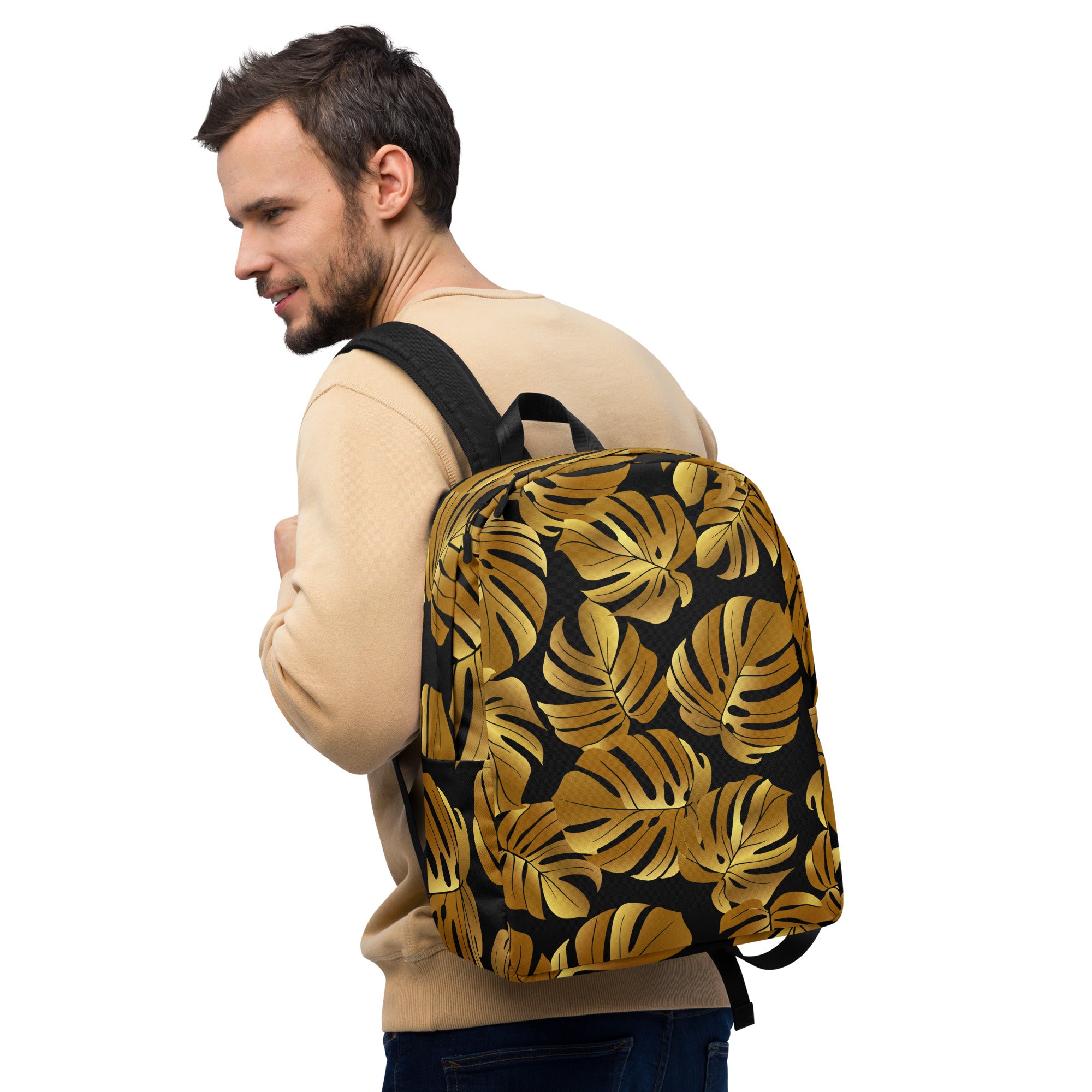 Tropical, Golden Leaf, Minimalist, Backpack, Travel, Fashion, Accessories, Style, Adventure, Nature