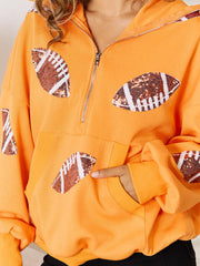 Sequin Football Patch Half-Zip Hoodie