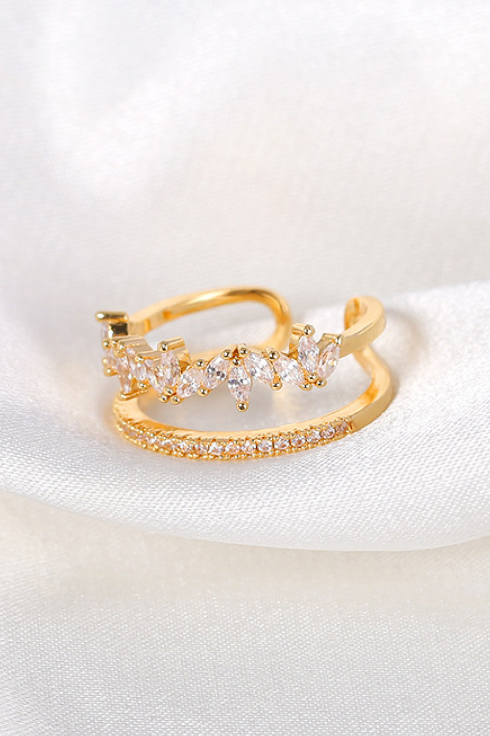 Zircon ring, split shank design, open ring, jewelry, fashion accessory, statement piece, elegant ring, glamorous accessory, minimalist style, adjustable ring