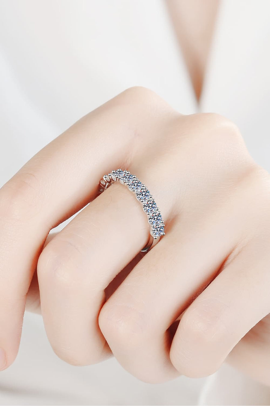 1 Carat Moissanite Ring, Half-Eternity Band, Moissanite Jewelry, Statement Ring, Sterling Silver Ring, Lab-Created Gemstone Ring, Affordable Luxury Jewelry, Eternity Band, Sparkling Moissanite Ring, Fashion Jewelry, Elegant Silver Ring, Modern Jewelry, Gift for Her, Special Occasion Ring, Alternative Engagement Ring