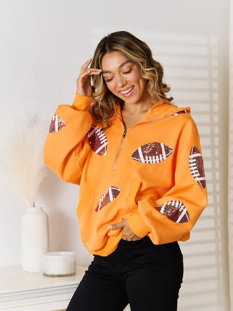 Sequin Football Patch Half-Zip Hoodie