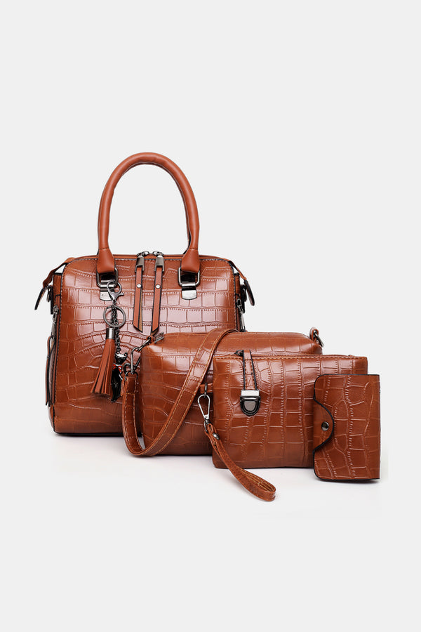 PU leather bags, Fashion accessories, Versatile bag set, Stylish handbags, Four-piece bag collection, Trendy purse set, Faux leather bags, Fashionable accessories, Coordinated bag ensemble, Affordable luxury bags.