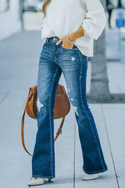 Buttoned Distressed Wide Leg Jeans