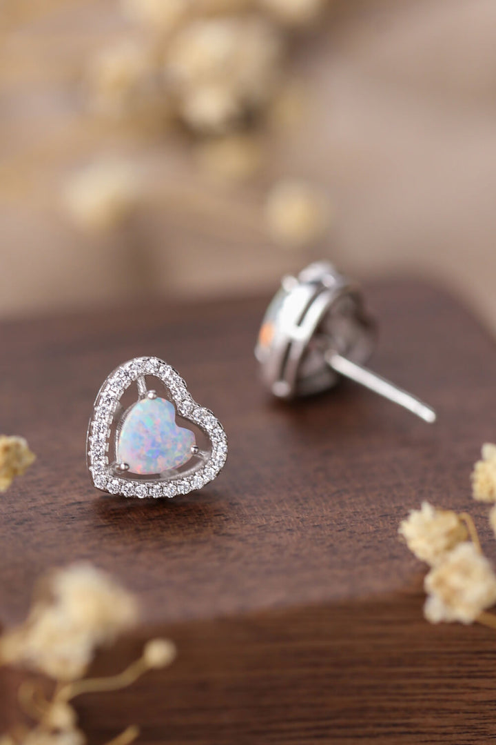Opal Heart Earrings, Sterling Silver Studs, 925 Silver Jewelry, Heart-Shaped Opal Earrings, Elegant Stud Earrings, Handcrafted Opal Jewelry, Gemstone Studs, Hypoallergenic Silver Earrings, Precious Opal Stones, Fashion Accessories