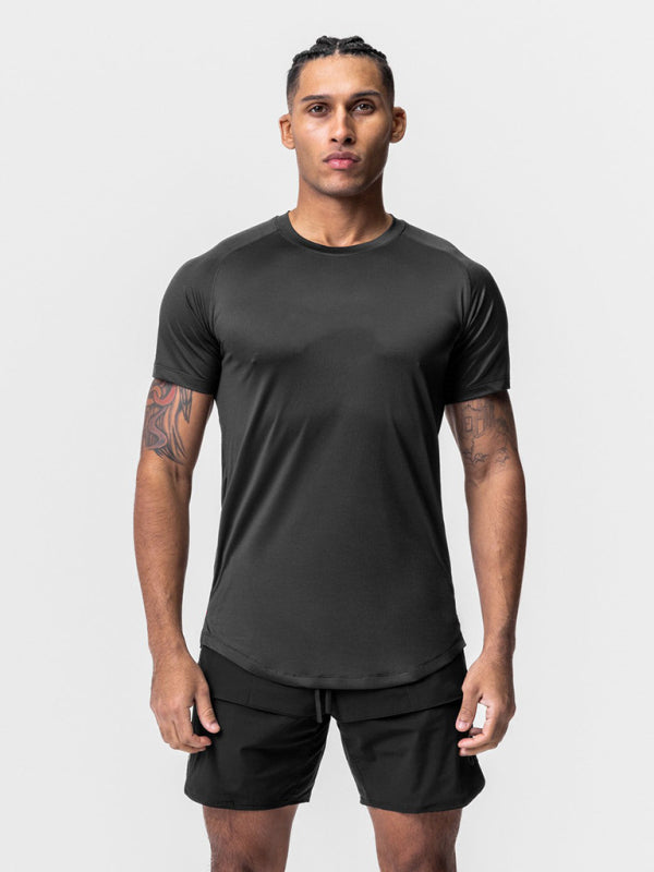 Men's Mesh Breathable Quick Dry Fitness Training Stretch Solid Color Casual T-Shirt