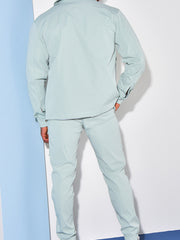 Men's new casual solid color lapel long-sleeved overalls suit