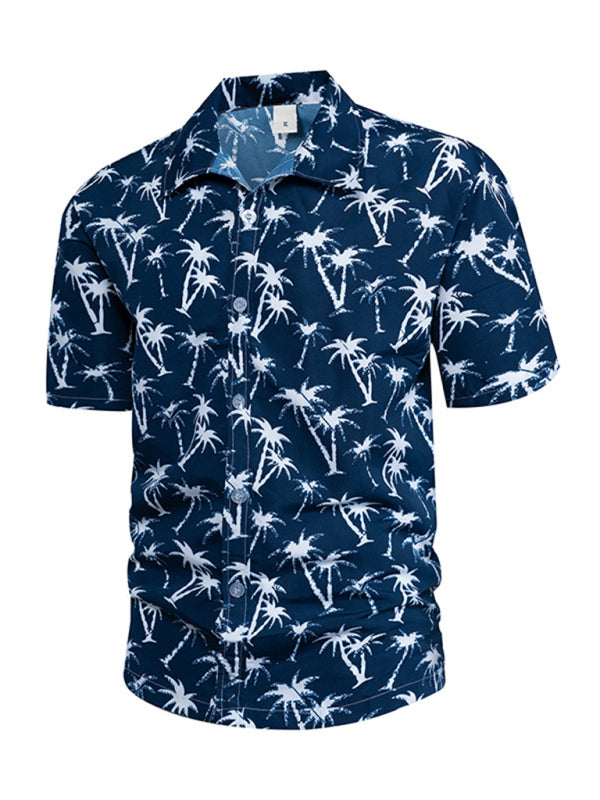 Summer trend short-sleeved Hong Kong style shirt Hawaiian style retro loose flower shirt beach